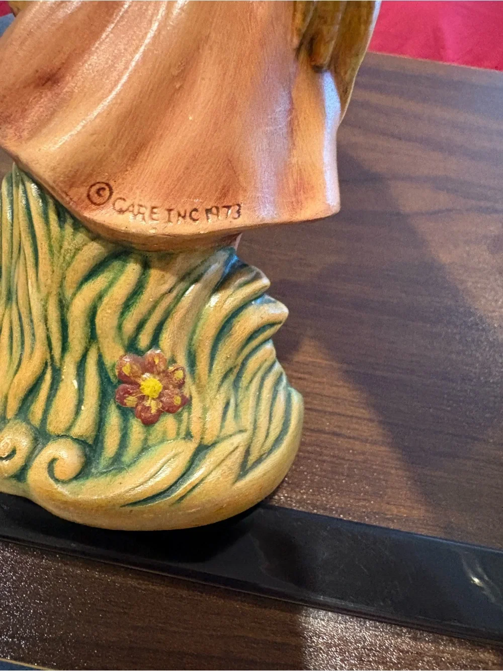 Vintage chalkware figurine a girl holding produce 1970’s hand painted Forlkart.